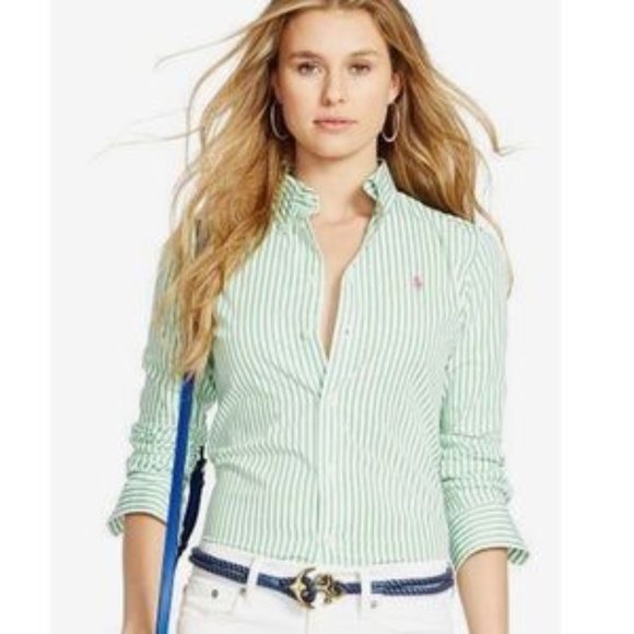 Ralph Lauren Tops - Ralph Lauren NWT slim fit green button down sz 0